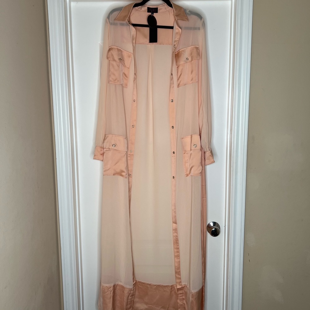 NWT Peach Sheer Button Down Duster Cardigan